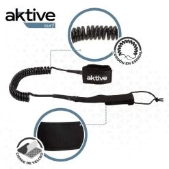 AKTIVE Leash Paddle Surf Spiral, Double Goujon Pivotant, Néoprène, 305 Cm, Noir -Série Surf aktive leash paddle surf spiral double goujon pivotant neoprene 305 cm noir 1