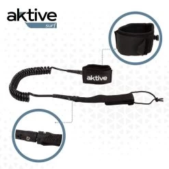 AKTIVE Leash Paddle Surf Spiral, Double Goujon Pivotant, Néoprène, 305 Cm, Noir -Série Surf aktive leash paddle surf spiral double goujon pivotant neoprene 305 cm noir 3