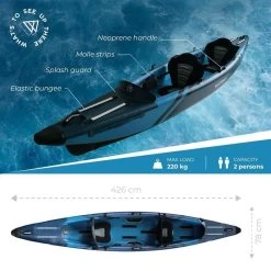 Kayak Gonflable TORPEDO 2P HP - 426cm/13'9x78cm/31' - DropStitch MAX 220 Kg -Série Surf kayak gonflable torpedo 2p hp 426cm139x78cm31 dropstitch max 220 kg 3