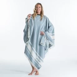 Serviette De Plage Poncho 190 X 190 Cm - Gris Bleu -Série Surf serviette de plage poncho 190 x 190 cm gris bleu 6