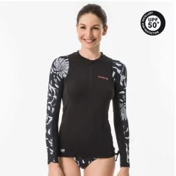 Tee Shirt Anti Uv Surf Top 500 Manches Longues Femme AKARU